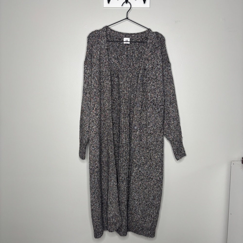 Cabi Coffee Shop Cardigan Long Duster Sweater #3881 Gray Metallic Women's Small